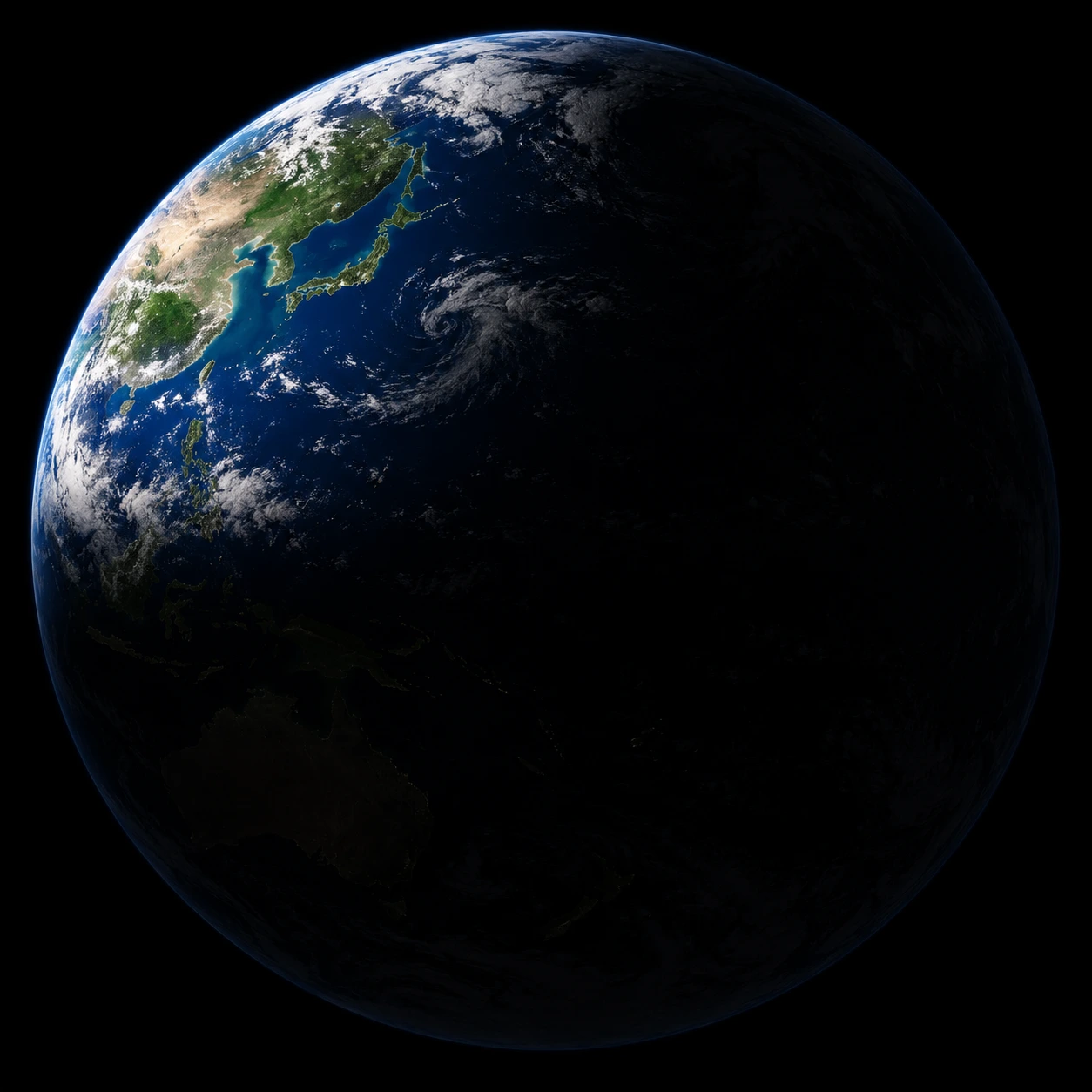 Earth with Korea and East Asia illuminated